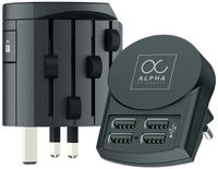 Skross Reisadapter 4 USB Alpha Universele Stekkers Zwart