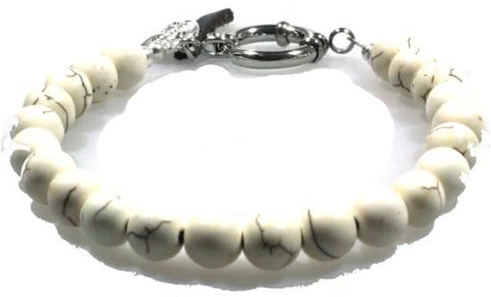 Heaven Eleven - heren armband - Howliet natuursteen 8mm met Edelstaal rvs sluiting - 21cm voor andere maten zie omschrijving