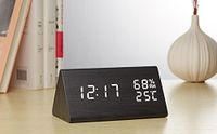 VORRINC Édition numérique réveil, réveil en bois LED, réveil de voyage avec 2 alarmes, affichage de la température/humidité, 3 niveaux de luminosité, table de chevet, chambre à coucher