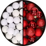 Merkloos / Sans marque Billiet - Vanlaere Kerstballen 36 stuks - 3 cm - wit en rood - kunststof