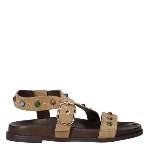 Inuovo suède sandalen met sierstenen en studs beige
