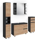 Vicco Meuble de salle de bain J-Shape Anthracite/Doré Chêne 4 pièces