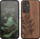 kwmobile telefoonhoesje geschikt voor Samsung Galaxy A54 5G - Houten Back Cover met TPU bumper - Donkerbruin Bladertak design