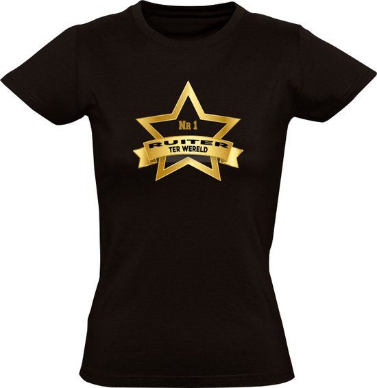 Beste Ruiter ter wereld Dames T-shirt - Zwart - Maat L