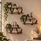 Ostaria Wandrek - 3x - wandplank - hout / metaal - MDF - zwart / bruin - woonkamer/keuken