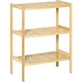 Étagère de rangement en bambou naturel 62 x 33 x 80 cm avec 3 niches ouvertes, bibliothèque compacte pour salon, chambre, bureau ou salle de bain, gain de place