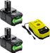 Ryobi Batterie-wissel, 8000 mAh capaciteit, lithium-ion, compatibel met Ryobi, 2x 8.0 Ah, inclusief oplader