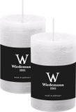 Wiedemann Cilinderkaars/stompkaars - 2x - rustieke kaars - wit - 6 x 9 cm - 30 branduren