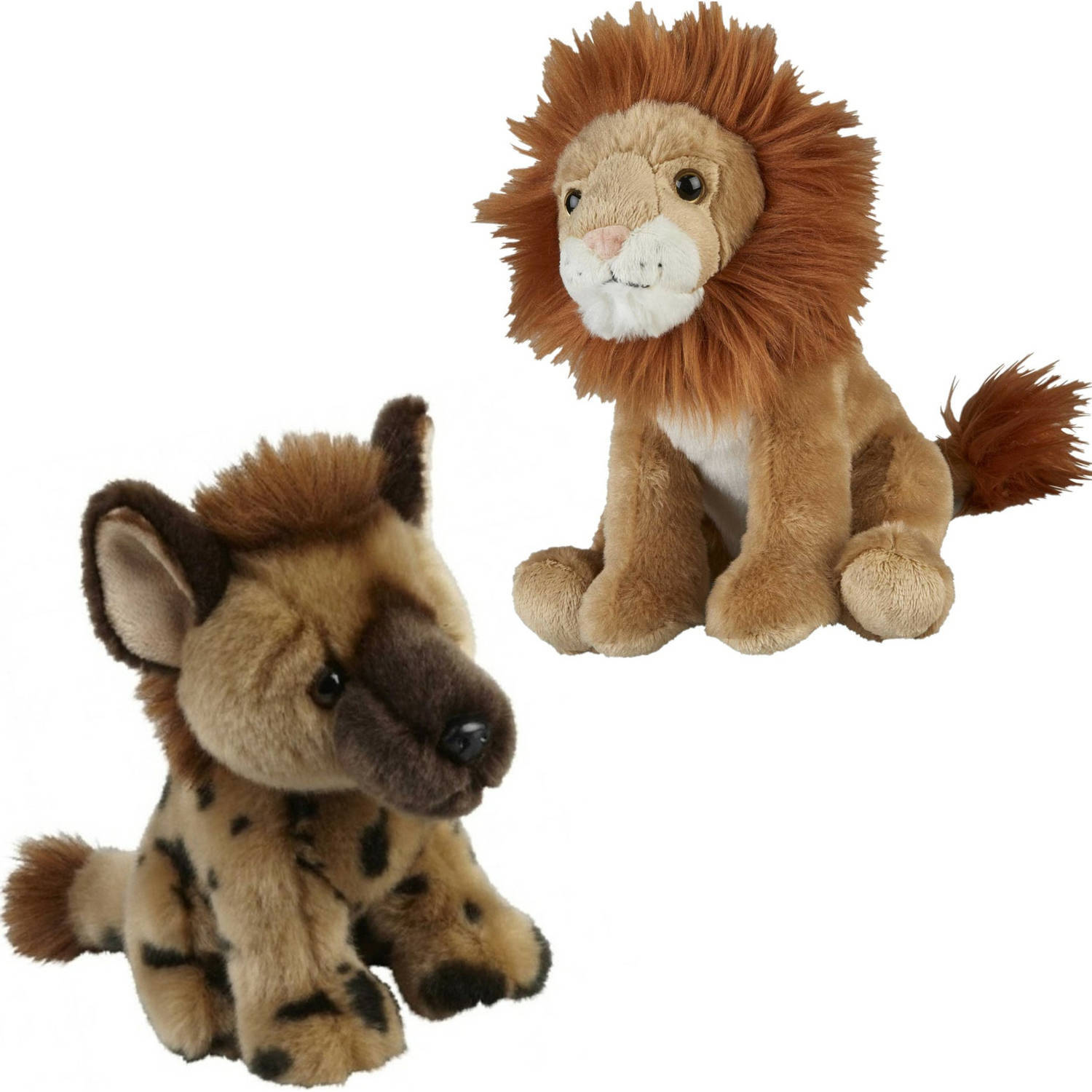 Ravensden knuffeldieren set leeuw en hyena pluche knuffels 18 cm - knuffeldier