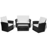 VidaXL 4-delige Loungeset met kussens Poly Rattan Zwart