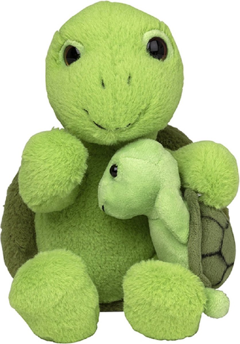 Nature Planet Pluche familie Schildpadden knuffels van 22 cm - Dieren speelgoed knuffels cadeau - Moeder en jong knuffeldieren