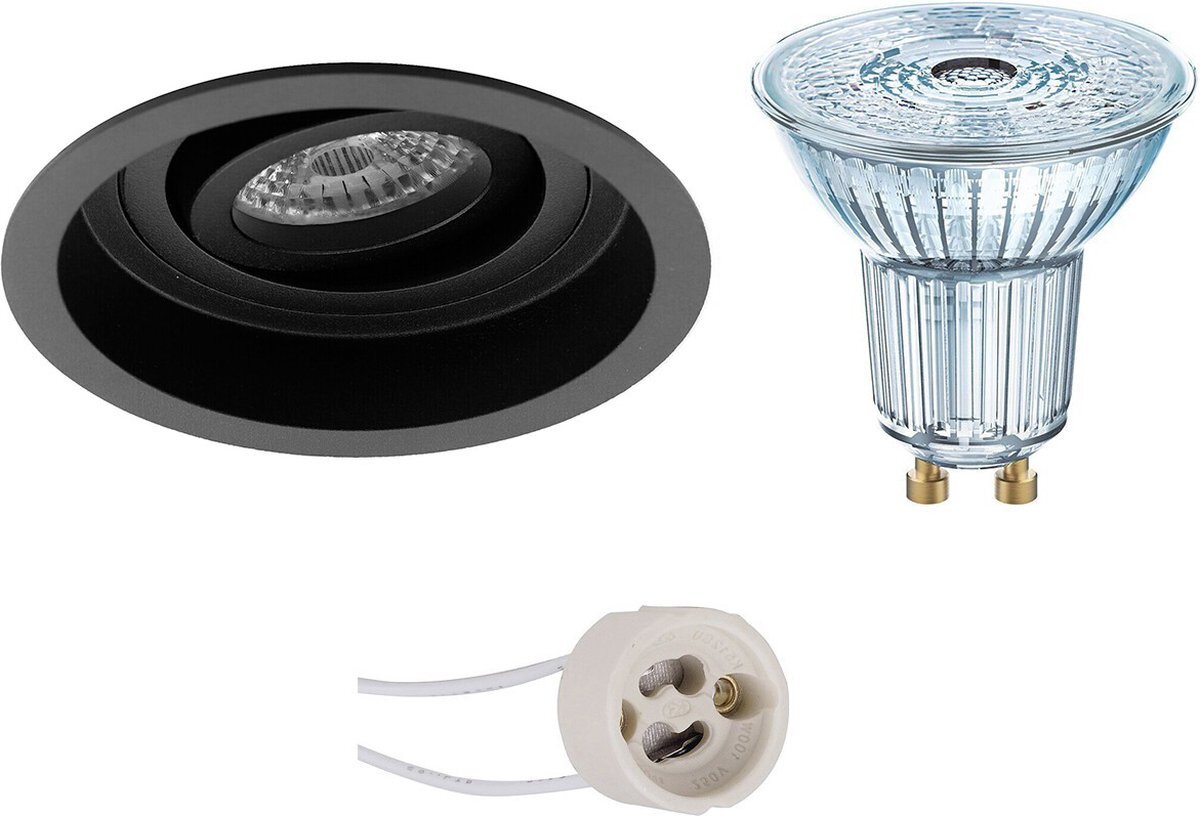 Qualu LED Spot Set - OSRAM Parathom PAR16 930 36D - Proma Domy Pro - GU10 Fitting - Dimbaar - Inbouw Rond - Mat Zwart - 3.7W - Warm Wit 3000K - Verdiept - Kantelbaar - Ø105mm