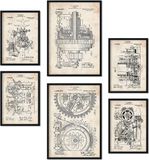 Nacnic Set van 6 vellen patentmachines retro posters met antieke uitvindingstekeningen, vintage woondecoratie A4 en A3 formaat, zonder lijst.