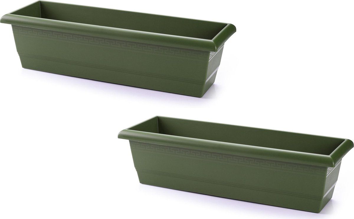 Forte Plastics 2x stuks plantenbak groen rechthoekig 60 x 20 x 16 cm - Bloembakken/plantenbakken voor binnen/buiten