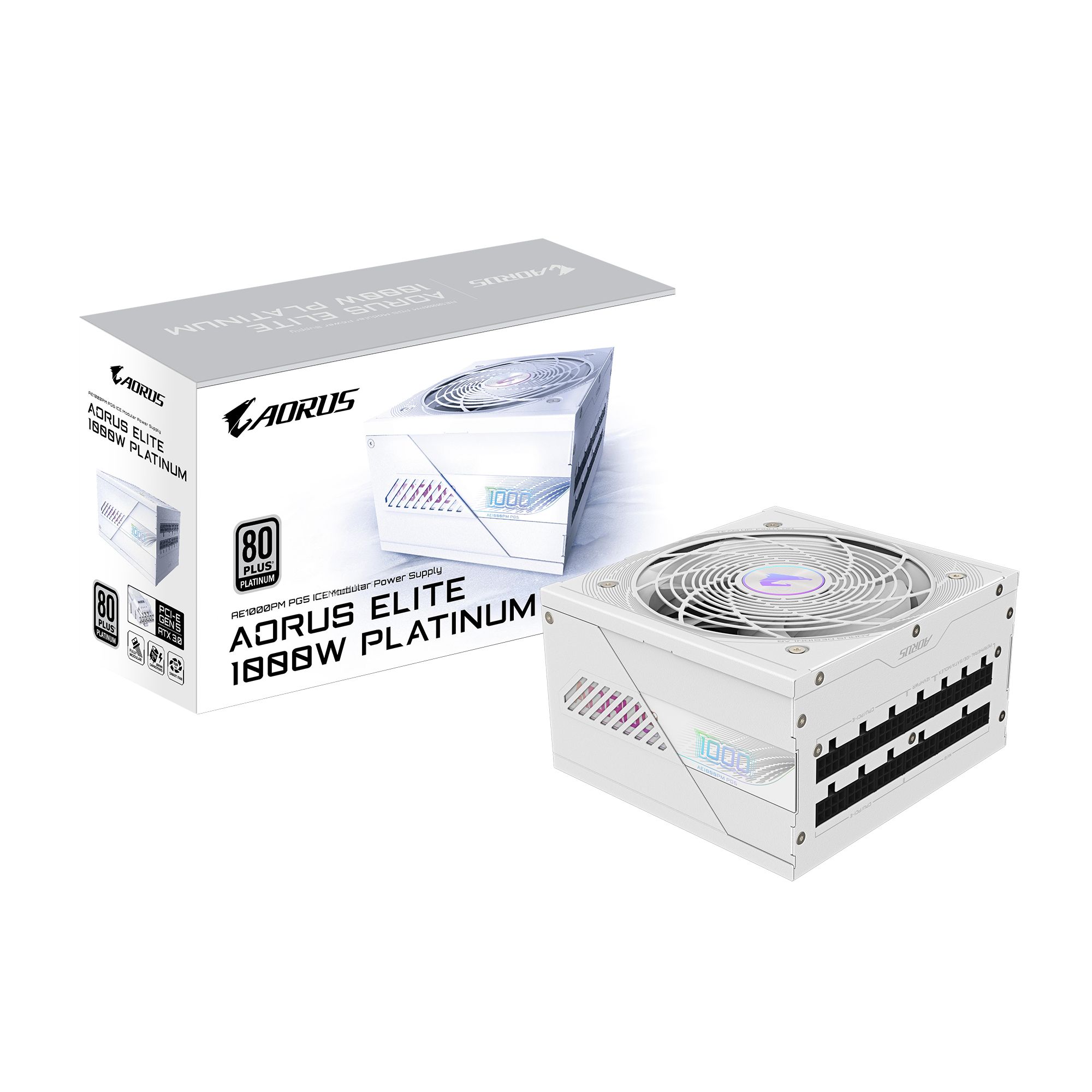 GIGABYTE AORUS ELITE P1000W - Voeding - 1000 W - 80 Plus Platinum - Modulair - Wit