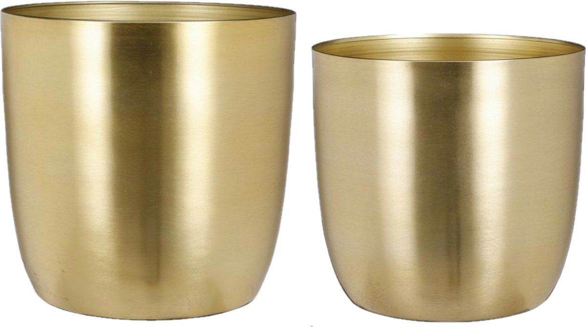 Mica Decorations Plantenpot/bloempot set - 4x stuks - metaal - goud - D22/D24 cm