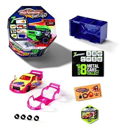 MAJORETTE - Tune Ups Series 3 Speelgoedauto om te tunen, van metaal in coole neonlook, box met 7 verrassingen voor kinderen vanaf 5 jaar, 7,5 cm, willekeurige selectie