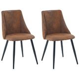 MEUBLE COSY Eetkamerstoelen, set van 2 keukenstoelen, ergonomische woonkamerstoel, retro stoel met rugleuning, zitvlak van vintage kunstsuède, metalen poten, bruin, 50,5x53,5x83cm