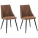 MEUBLE COSY Eetkamerstoelen, set van 2 keukenstoelen, ergonomische woonkamerstoel, retro stoel met rugleuning, zitvlak van vintage kunstsuède, metalen poten, bruin, 50,5x53,5x83cm
