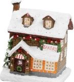 Merkloos / Sans marque Kaemingk Kerstdorp - kersthuisjes - bakkerij met verlichting - 9 x 11 x 12,5 cm