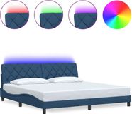 vidaXL Bedframe met LED zonder matras, stof, blauw, 200x200 cm