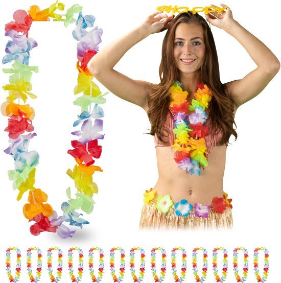 Relaxdays Hawaii krans - set van 24 - hawaii slinger - bloemenketting - bloemenkrans