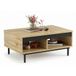 Table basse 2 niches chêne et noir pieds métalliques L 90 H 37.6.1 P 60 cm
