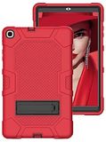Samsung Tab A7 10.4 T505/T500/T507/T505N 2020 hoes met standaard, duurzaam, schokbestendig, harde hybride drielaagse beschermhoes, softshell, Apple tablet, siliconen hoes (rood + zwart)