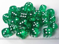 Chessex dobbelstenen set 36 6-zijdig 12 mm transparant groen