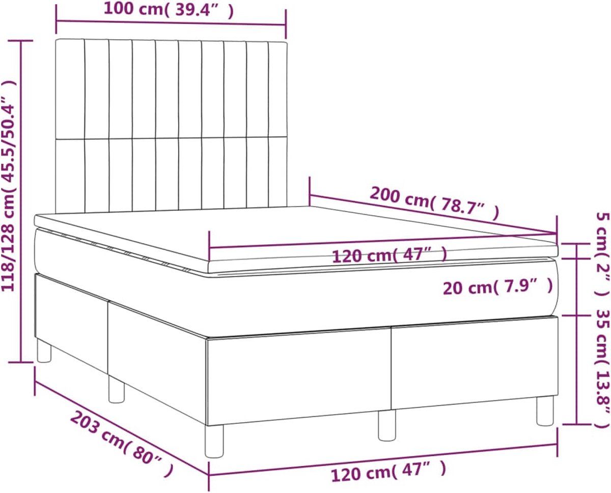 vidaXL Boxspring Bed - 120x200 cm - Zwart - Fluweel
