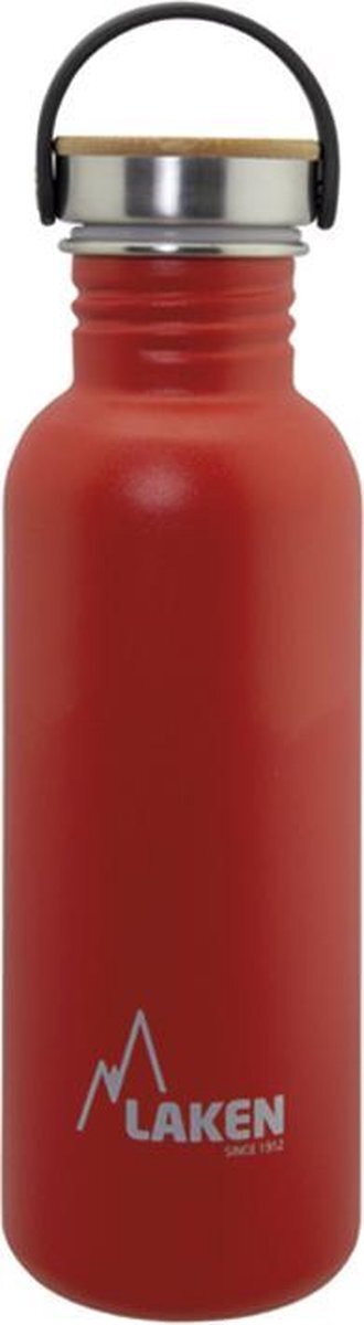 Laken RVS fles Basic Steel Bottle 750ml ,Bamboo S/S Cap - Rood rood