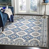 Safavieh PTN320 Traditioneel tapijt voor binnen, vierkant, 122 x 122 cm, blauw/ivoorkleurig