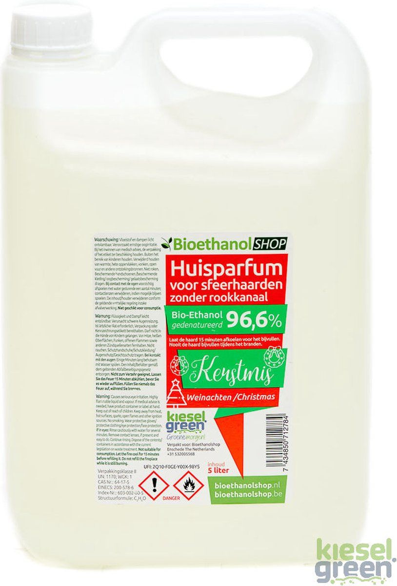 kieselgreen Bioethanol met kerstgeur - bio ethanol 96.6% - 5 liter biobrandstof voor sfeerhaarden