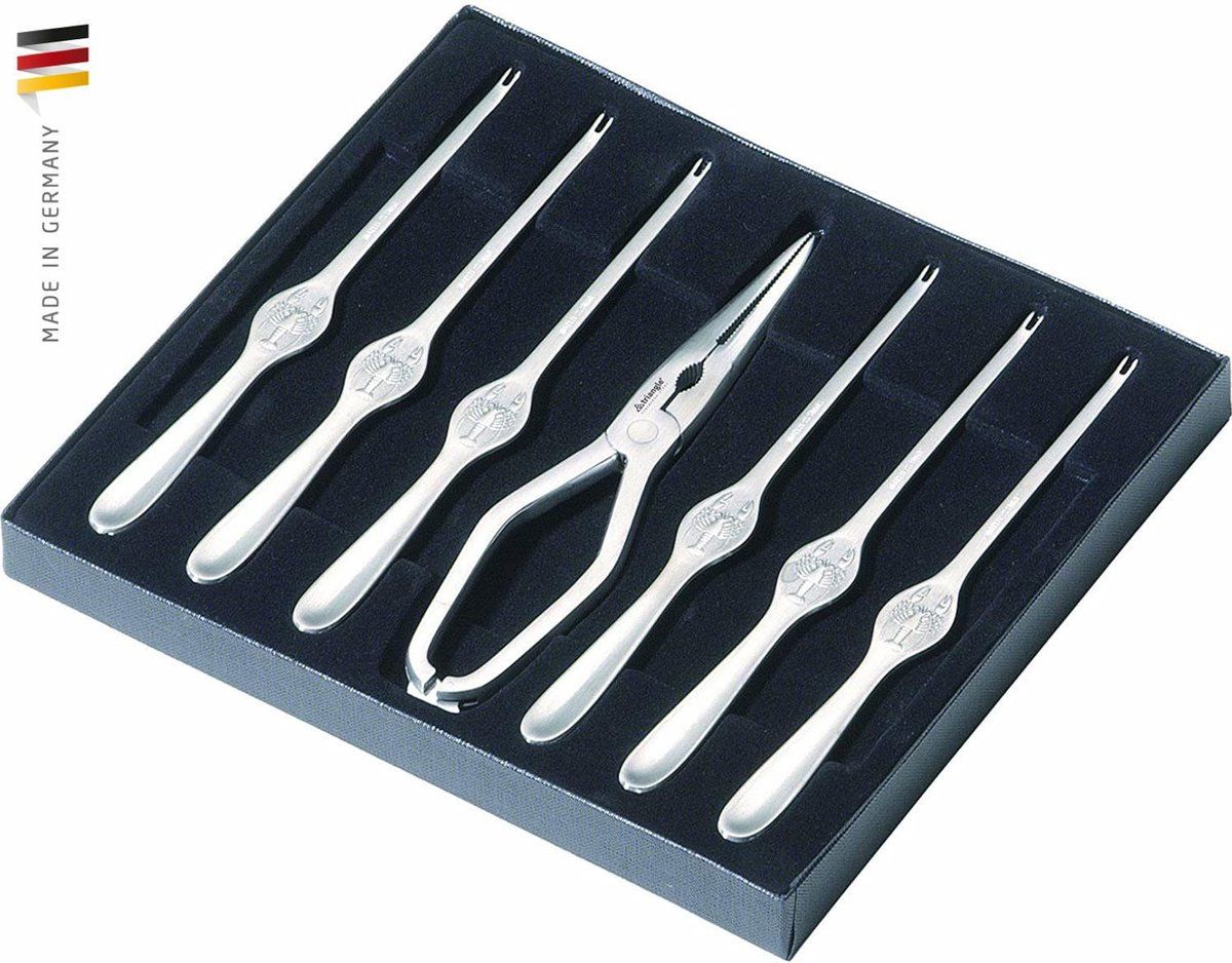Triangle Luxury Kreeftenset 7-delig (1 kreeften schaar en 6 vorken) in doos - Zwart