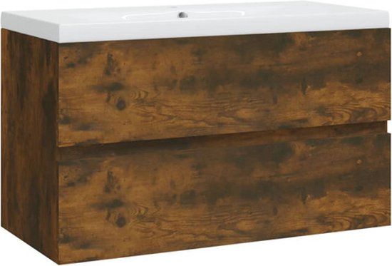 vidaXL Wastafelkast met ingebouwde wasbak, bewerkt hout, gerookt eiken