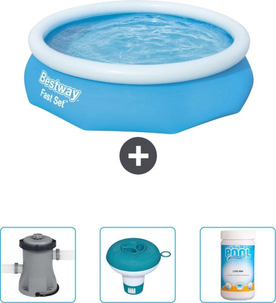 Bestway Fast Set Rond Opblaasbaar Zwembad - 305cm - Blauw - Inclusief Pomp & Chloor