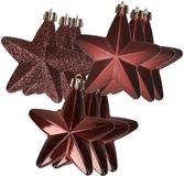 Decoris kersthanger sterren - 12x st - mahonie bruin - 7 cm - kunststof
