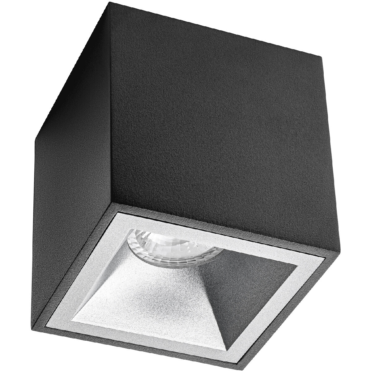 BES LED Opbouwspot GU10 - Pragmi Cliron Pro - Opbouw Vierkant - Mat Zwart/Zilver - Aluminium - Verdiept - 90mm