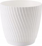 Form Plastic Plantenpot/bloempot Waves - kunststof - ivoor wit - D15 x H14 cm - met opvang schotel - rond