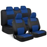 BDK PolyPro Complete set autostoelhoezen in blauw op zwart - gedeelde voor- en achterstoelhoezen - auto-accessoires voor vrachtwagens, bestelwagens en SUV's