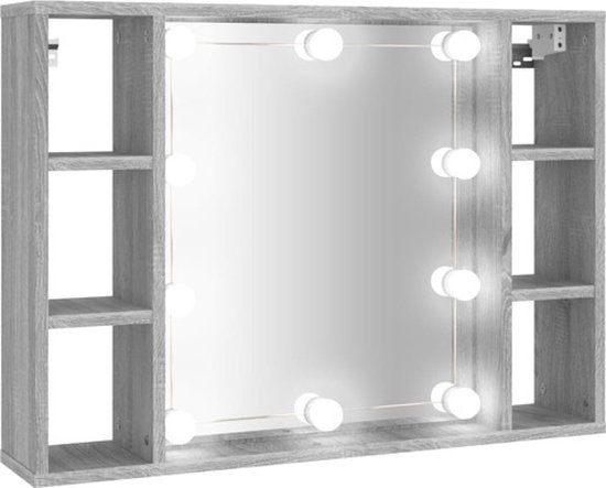 vidaXL Spiegelkast met LED-verlichting 76x15x55 cm grijs sonoma eiken