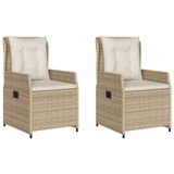 vidaXL Tuinstoelen 2 stuks Polyrattan Staal Crème Wit Gecapitonneerde zitting Terras