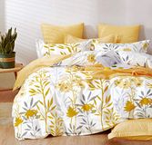 SLEEPBELLA Dekbedovertrek King Size, draaddichtheid 600 katoen grijze takken en gele bloem omkeerbare dekbedovertrek (kingsize, wit blad)