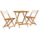 vidaXL 3-delige Bistroset, Crèmekleurig, Stof en Massief Hout