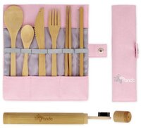 Tiny Panda Bestek Set Roze van Bamboe met Bamboe Tandenborstel - 10-delig