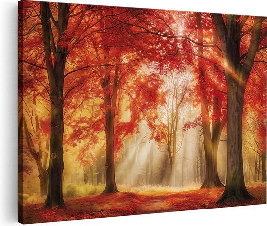 Artaza Canvas Schilderij Rood Herfstbos 120x80 - Canvas Print