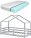 In And Outdoormatch Kinderbed Toni - Grenen - Huisbed - Met matras en valbescherming - 70x140 cm - Lichtgrijs