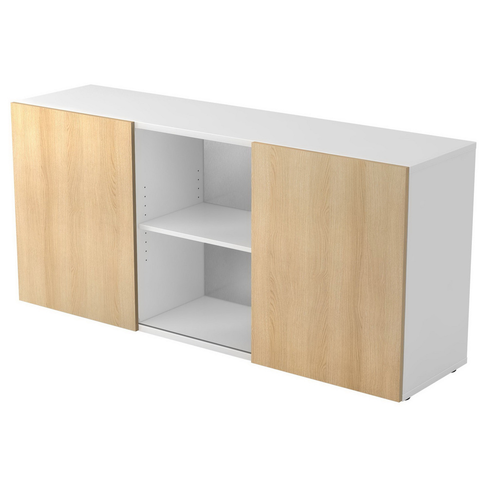 hjh OFFICE PRO Dressoir met Schuifdeuren | Wit/eik | 160 x 42 x 74,8 cm | Kapa 1780