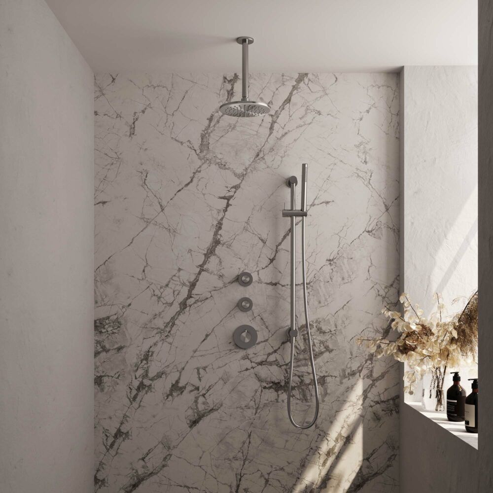 Brauer Brushed Carving thermostatische inbouw regendoucheset 20cm plafondarm RVS