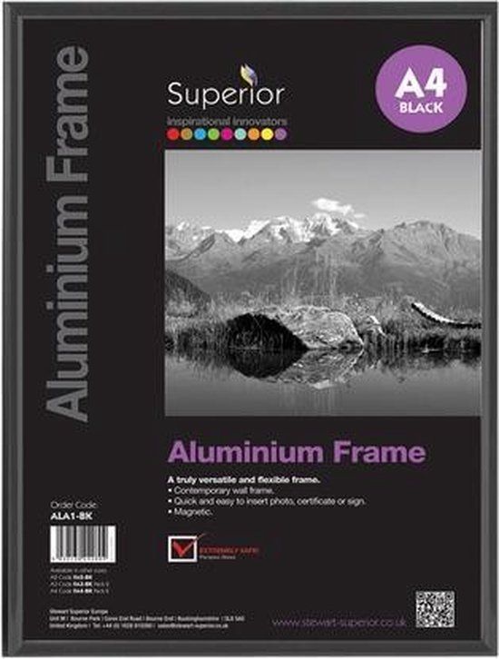 SECO Fotolijst A4 Zwart Geborsteld Aluminium - 21x29.7cm - 11mm Frame